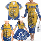 ACT Cougars Oztag Custom Family Matching Off The Shoulder Long Sleeve Dress and Hawaiian Shirt Australian Capital Territory Indigenous Art