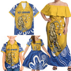 ACT Cougars Oztag Custom Family Matching Off Shoulder Maxi Dress and Hawaiian Shirt Australian Capital Territory Indigenous Art