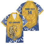 ACT Cougars Oztag Custom Family Matching Off Shoulder Short Dress and Hawaiian Shirt Australian Capital Territory Indigenous Art
