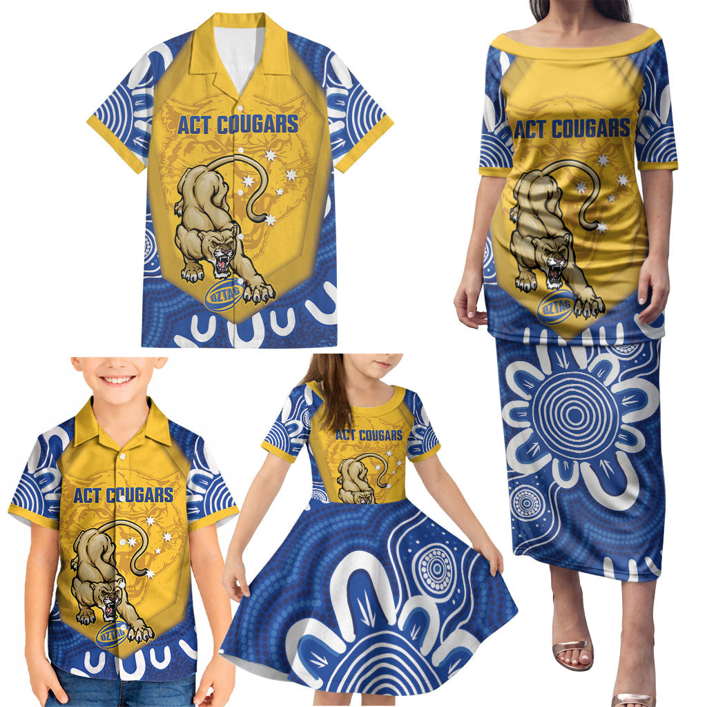 ACT Cougars Oztag Custom Family Matching Puletasi and Hawaiian Shirt Australian Capital Territory Indigenous Art