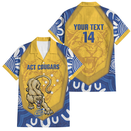 ACT Cougars Oztag Custom Family Matching Short Sleeve Bodycon Dress and Hawaiian Shirt Australian Capital Territory Indigenous Art