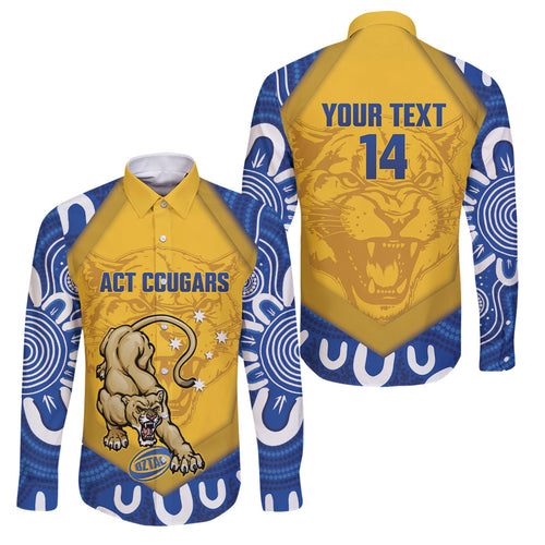 ACT Cougars Oztag Custom Family Matching Short Sleeve Bodycon Dress and Hawaiian Shirt Australian Capital Territory Indigenous Art