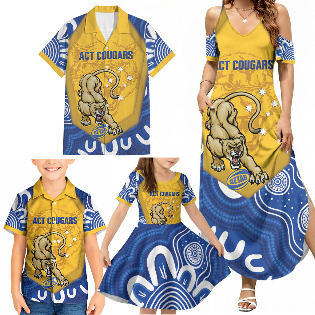 ACT Cougars Oztag Custom Family Matching Summer Maxi Dress and Hawaiian Shirt Australian Capital Territory Indigenous Art
