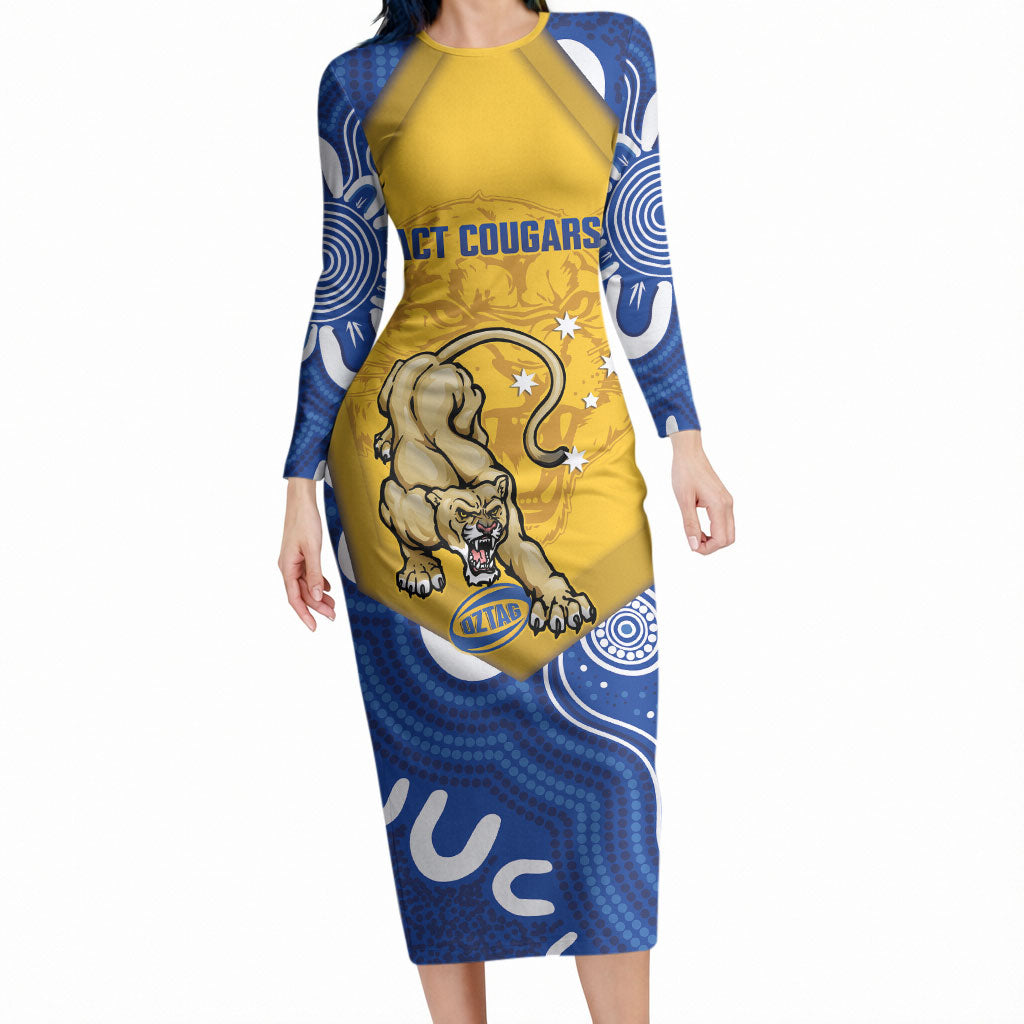 ACT Cougars Oztag Custom Long Sleeve Bodycon Dress Australian Capital Territory Indigenous Art