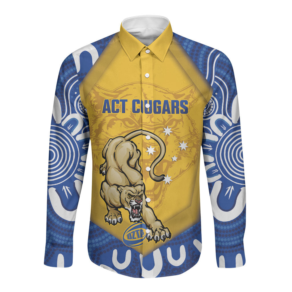 ACT Cougars Oztag Custom Long Sleeve Button Shirt Australian Capital Territory Indigenous Art