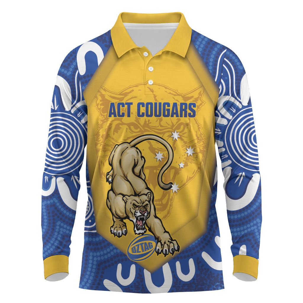 ACT Cougars Oztag Custom Long Sleeve Polo Shirt Australian Capital Territory Indigenous Art