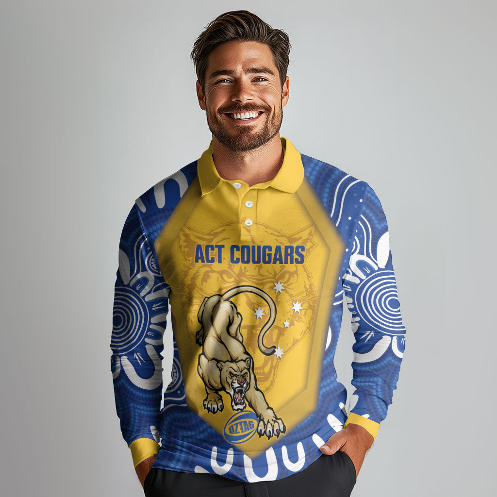 ACT Cougars Oztag Custom Long Sleeve Polo Shirt Australian Capital Territory Indigenous Art