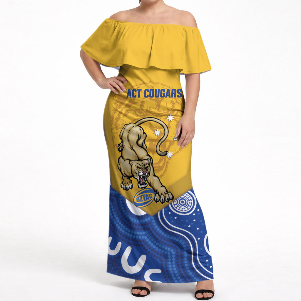 ACT Cougars Oztag Custom Off Shoulder Maxi Dress Australian Capital Territory Indigenous Art