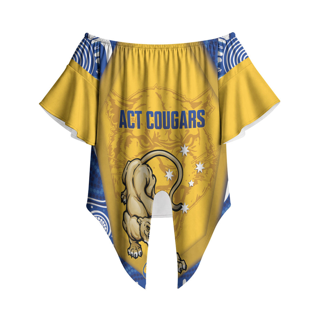 ACT Cougars Oztag Custom Off Shoulder Wrap Waist Top Australian Capital Territory Indigenous Art