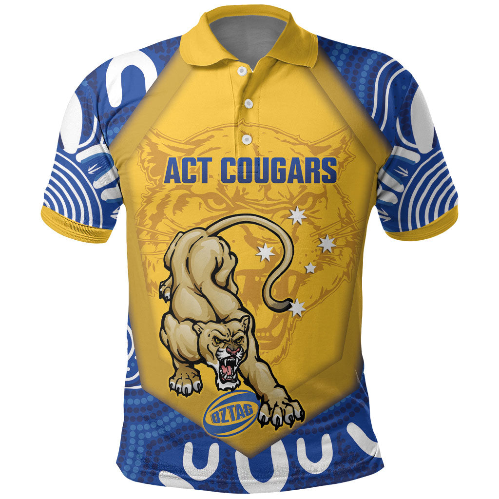 ACT Cougars Oztag Custom Polo Shirt Australian Capital Territory Indigenous Art
