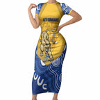 ACT Cougars Oztag Custom Short Sleeve Bodycon Dress Australian Capital Territory Indigenous Art