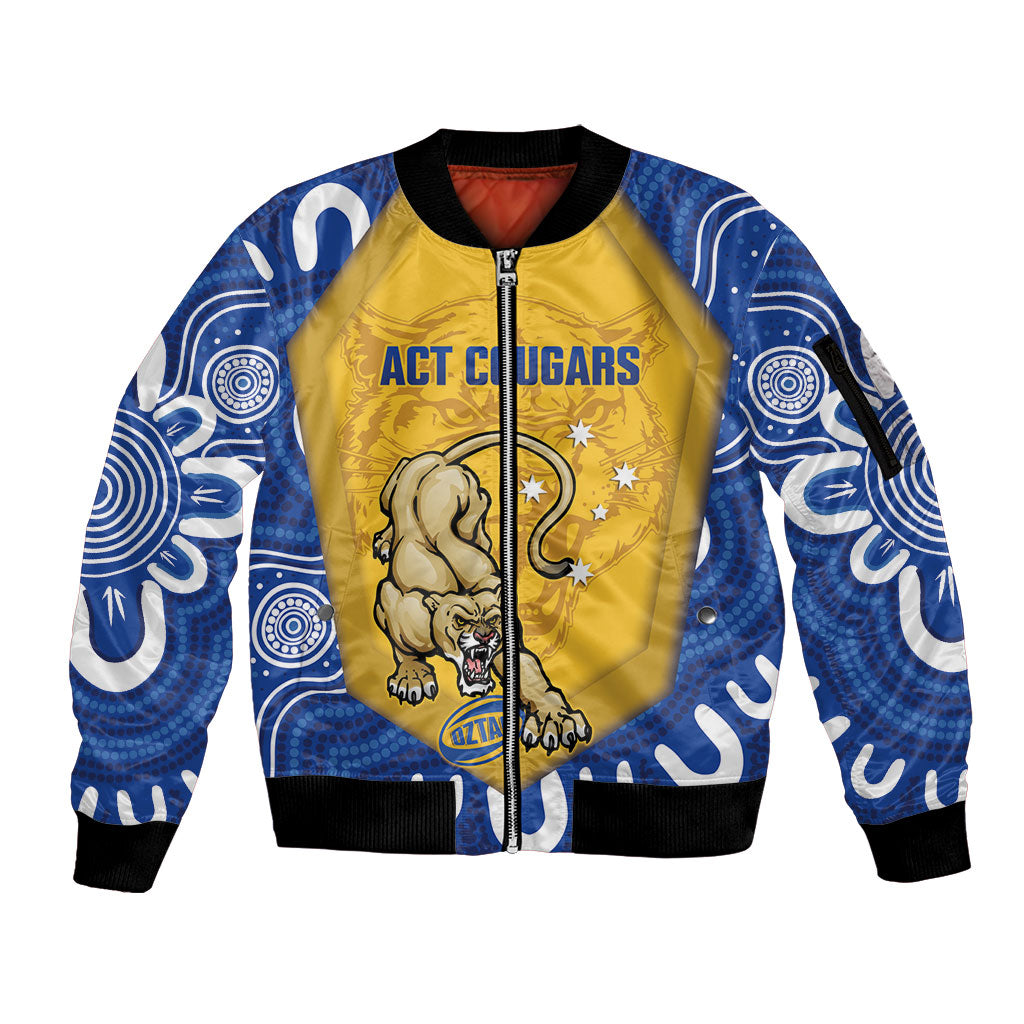 ACT Cougars Oztag Custom Sleeve Zip Bomber Jacket Australian Capital Territory Indigenous Art