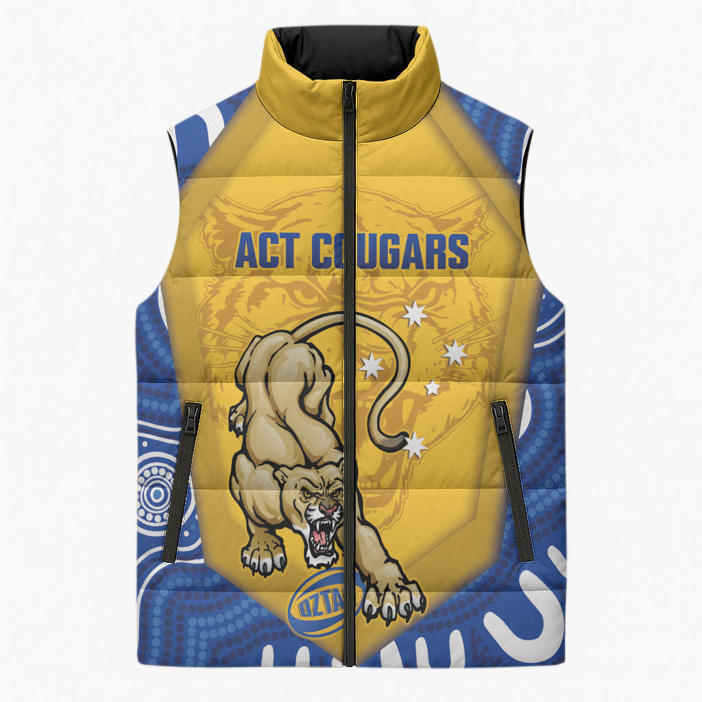 ACT Cougars Oztag Custom Sleeveless Puffer Jacket Australian Capital Territory Indigenous Art