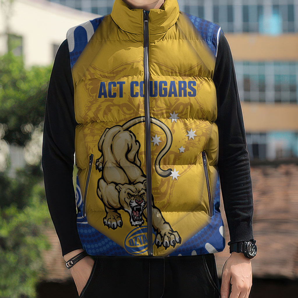 ACT Cougars Oztag Custom Sleeveless Puffer Jacket Australian Capital Territory Indigenous Art