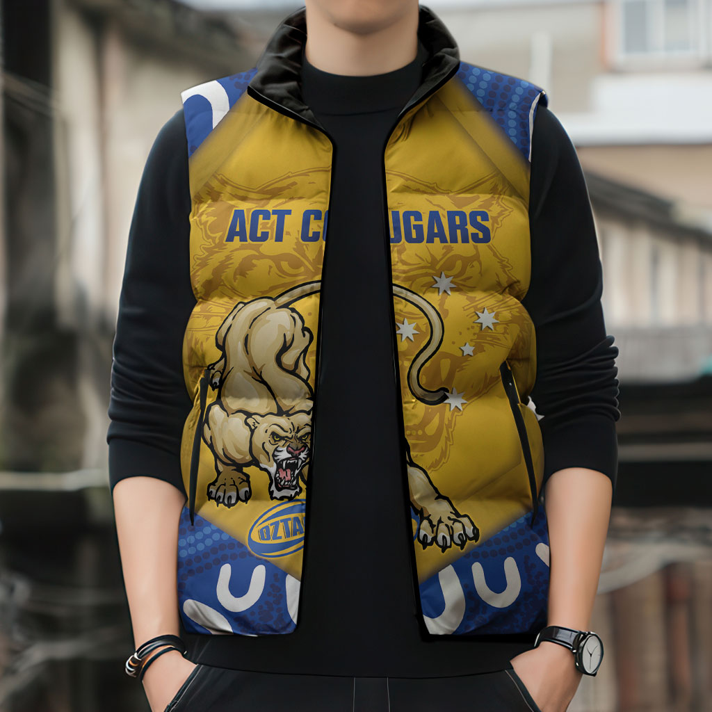 ACT Cougars Oztag Custom Sleeveless Puffer Jacket Australian Capital Territory Indigenous Art