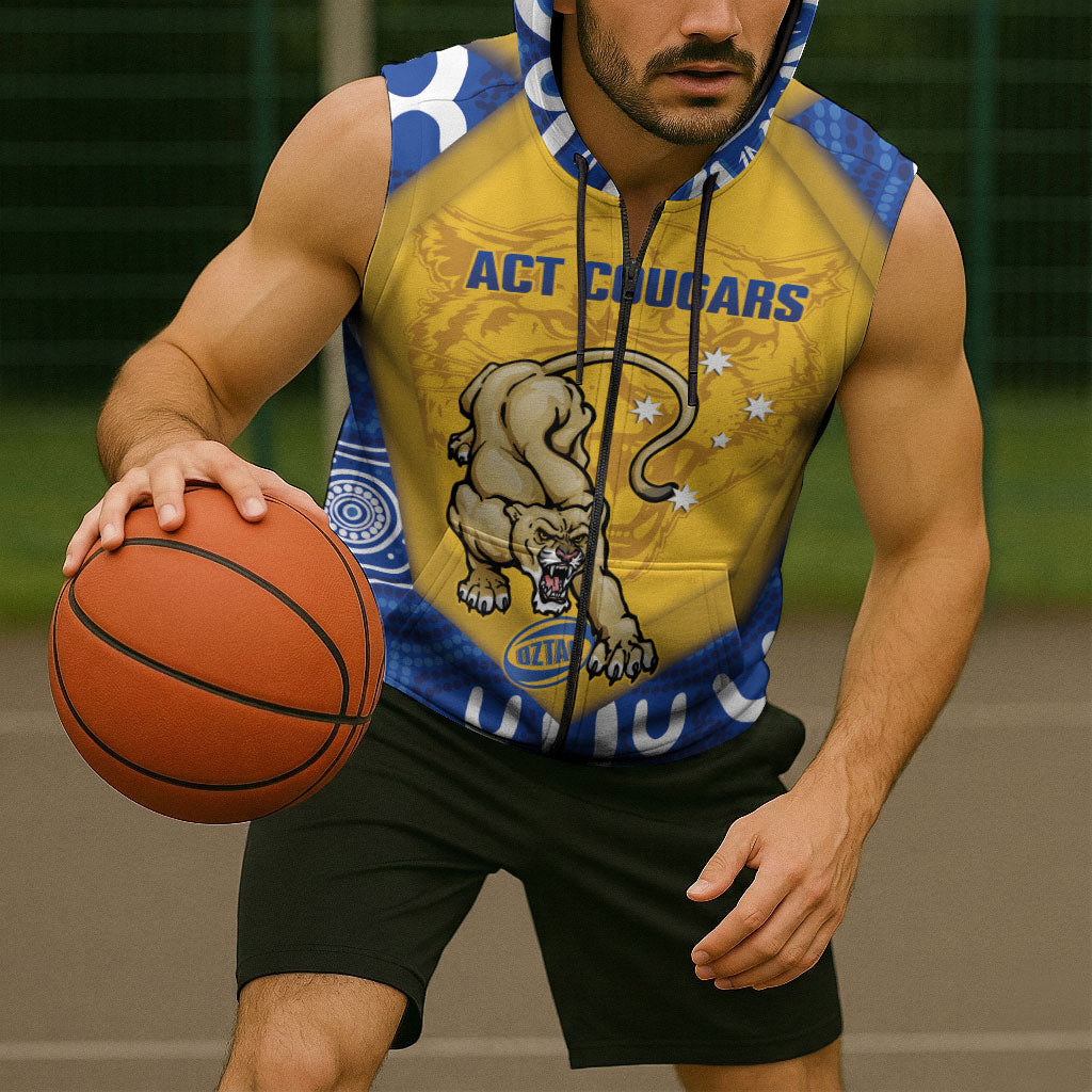 ACT Cougars Oztag Custom Sleeveless Zip Hoodie Australian Capital Territory Indigenous Art