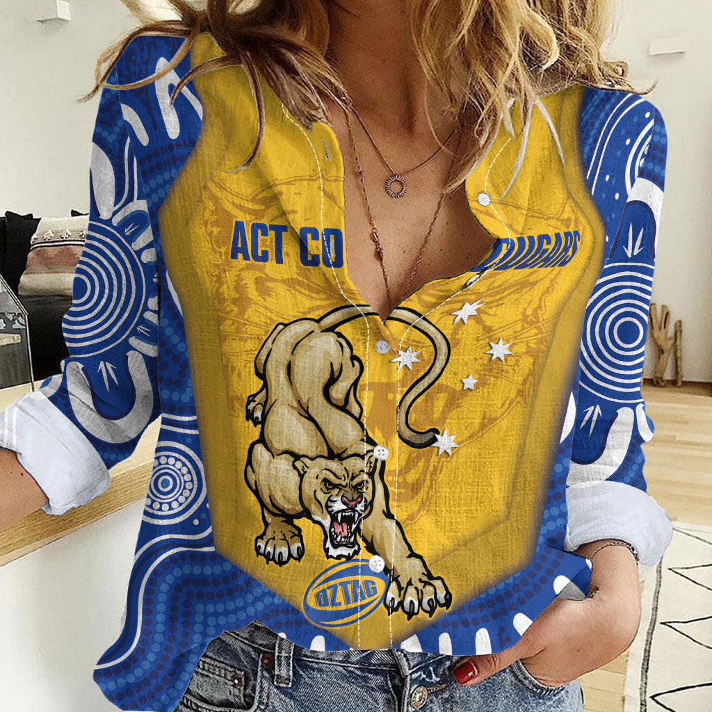 ACT Cougars Oztag Custom Women Casual Shirt Australian Capital Territory Indigenous Art