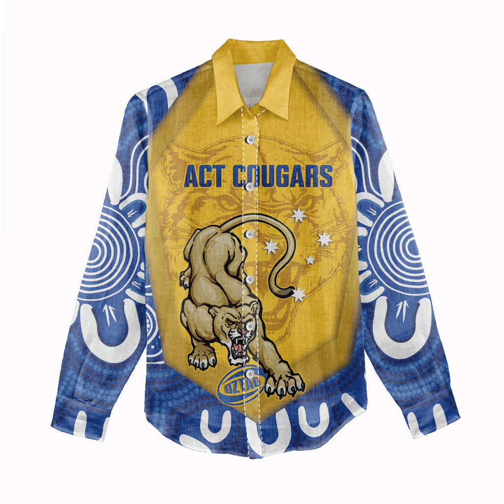 ACT Cougars Oztag Custom Women Casual Shirt Australian Capital Territory Indigenous Art
