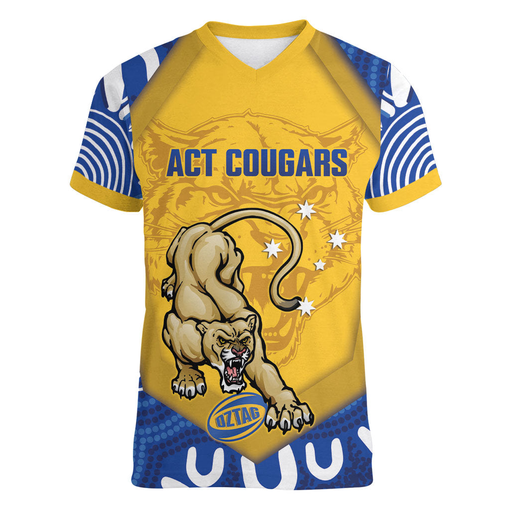 ACT Cougars Oztag Custom Women V-Neck T-Shirt Australian Capital Territory Indigenous Art