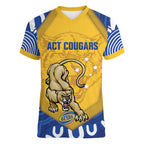 ACT Cougars Oztag Custom Women V-Neck T-Shirt Australian Capital Territory Indigenous Art