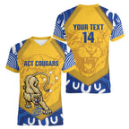 ACT Cougars Oztag Custom Women V-Neck T-Shirt Australian Capital Territory Indigenous Art