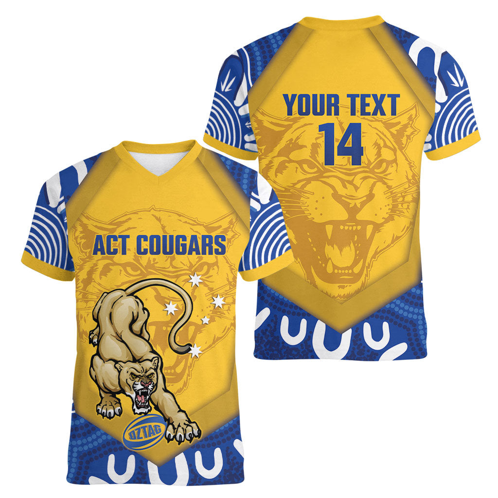 ACT Cougars Oztag Custom Women V-Neck T-Shirt Australian Capital Territory Indigenous Art