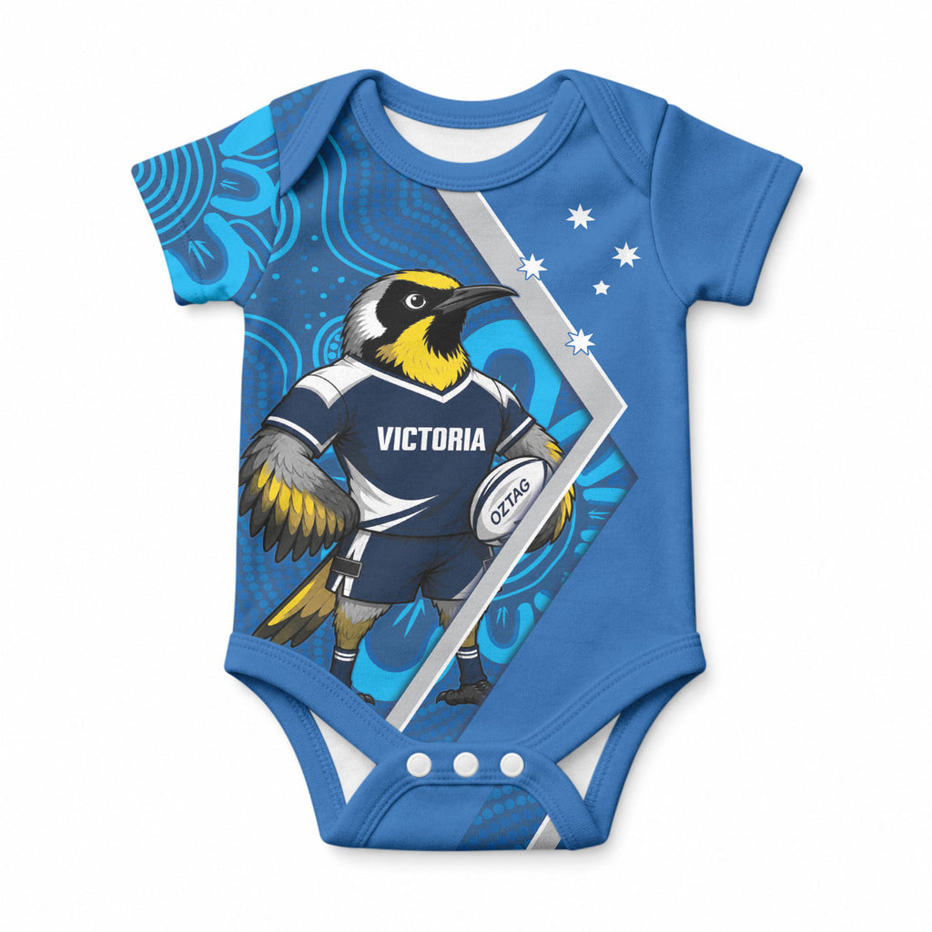 Victoria Oztag Custom Baby Onesie Helmeted Honeyeater Mascot Indigenous Art