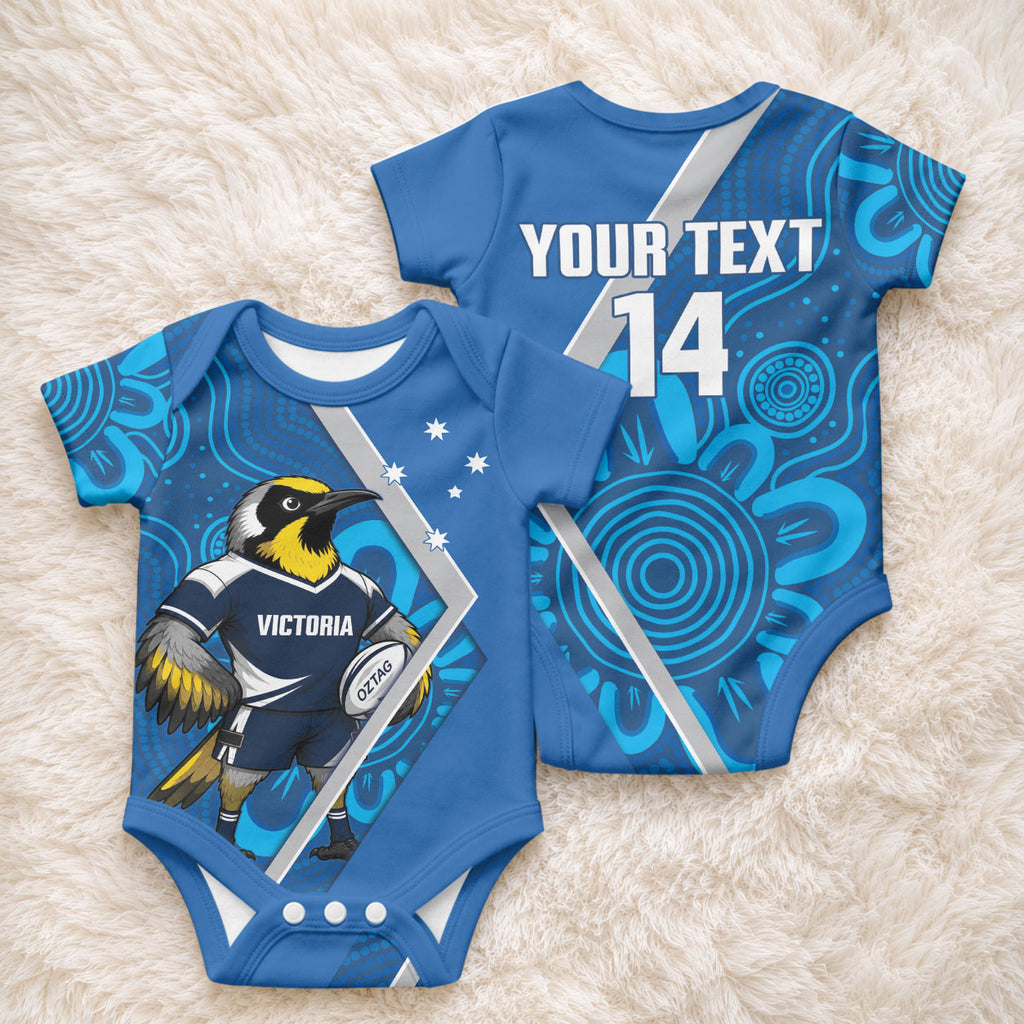 Victoria Oztag Custom Baby Onesie Helmeted Honeyeater Mascot Indigenous Art