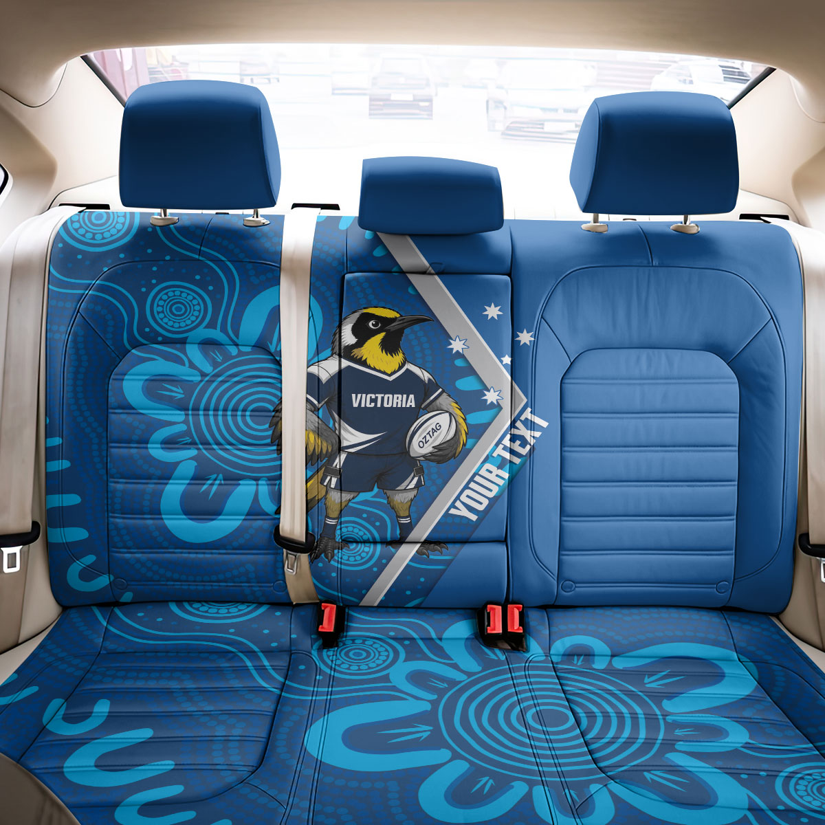 Victoria Oztag Custom Back Car Seat Cover Helmeted Honeyeater Mascot Indigenous Art