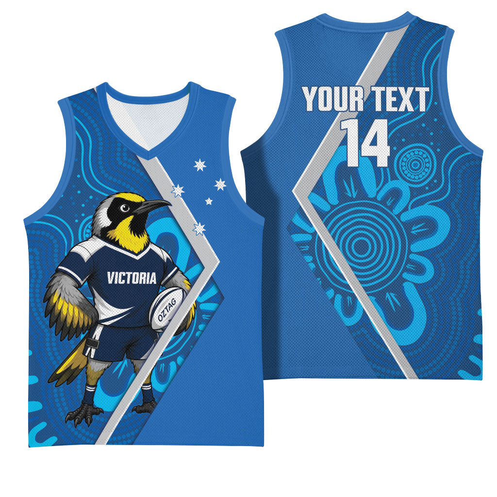 Victoria Oztag Custom Basketball Jersey Helmeted Honeyeater Mascot Indigenous Art