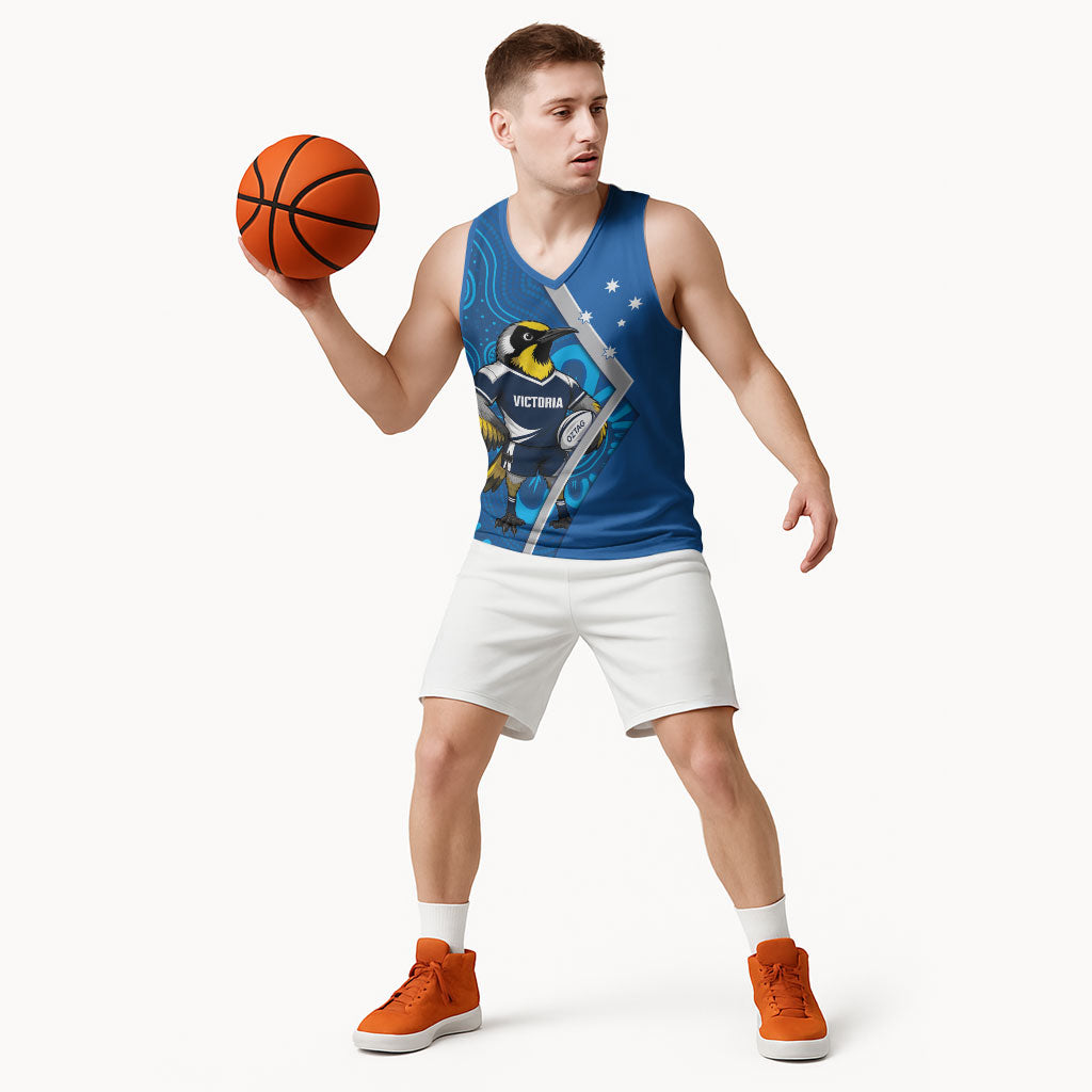 Victoria Oztag Custom Basketball Jersey Helmeted Honeyeater Mascot Indigenous Art