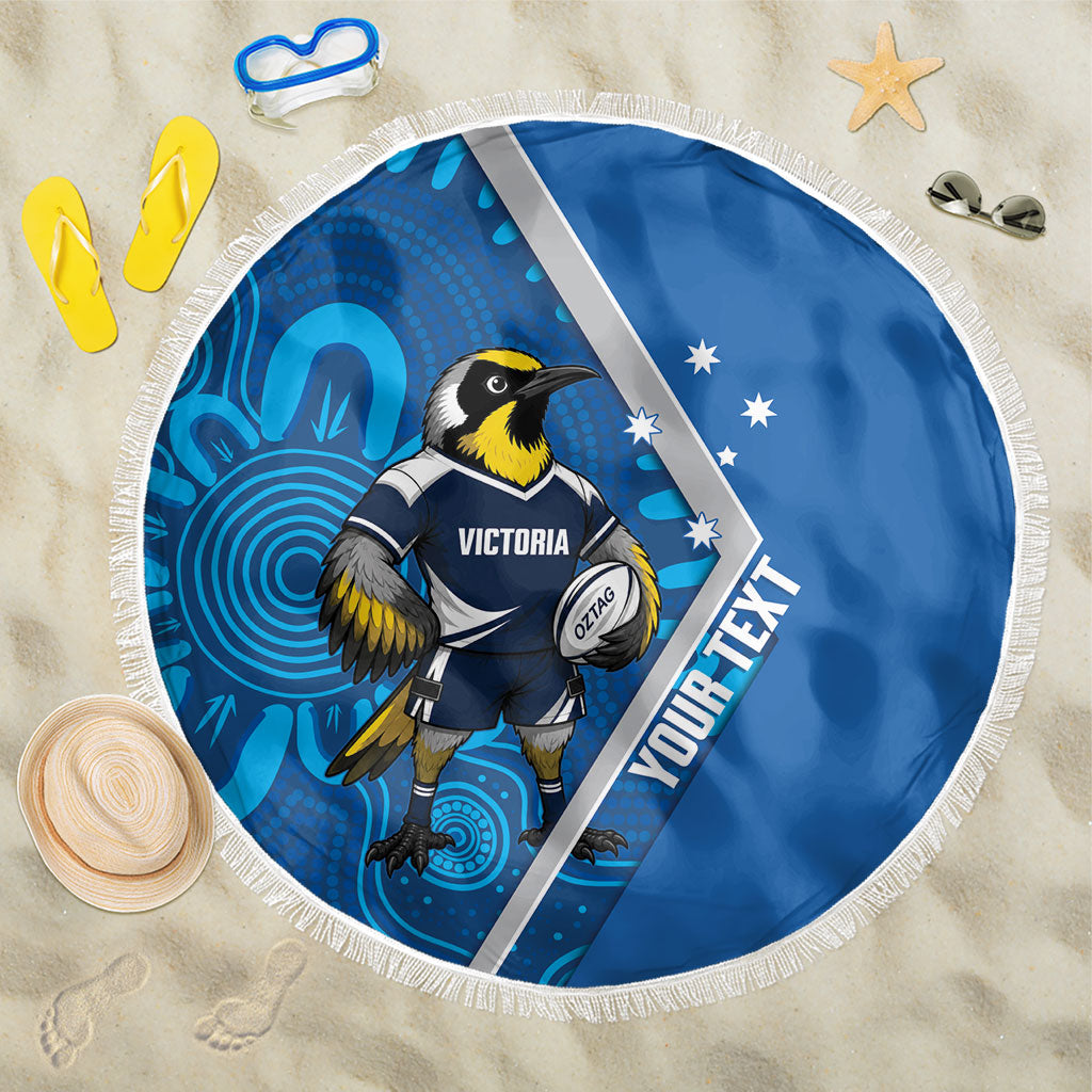 Victoria Oztag Custom Beach Blanket Helmeted Honeyeater Mascot Indigenous Art