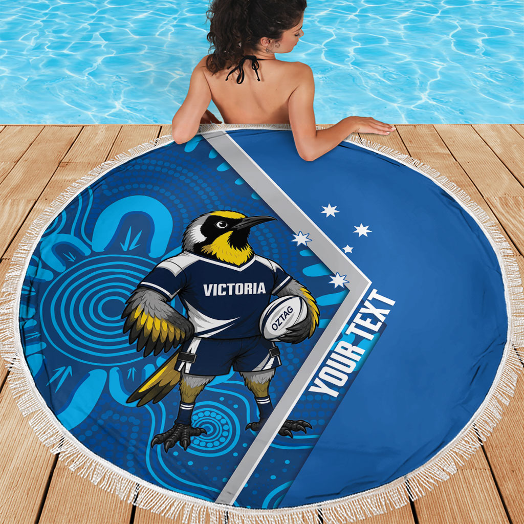 Victoria Oztag Custom Beach Blanket Helmeted Honeyeater Mascot Indigenous Art