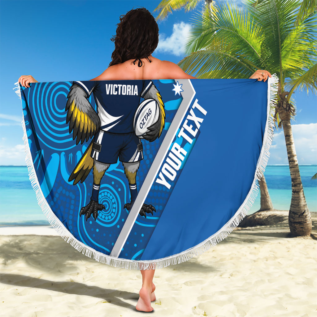 Victoria Oztag Custom Beach Blanket Helmeted Honeyeater Mascot Indigenous Art