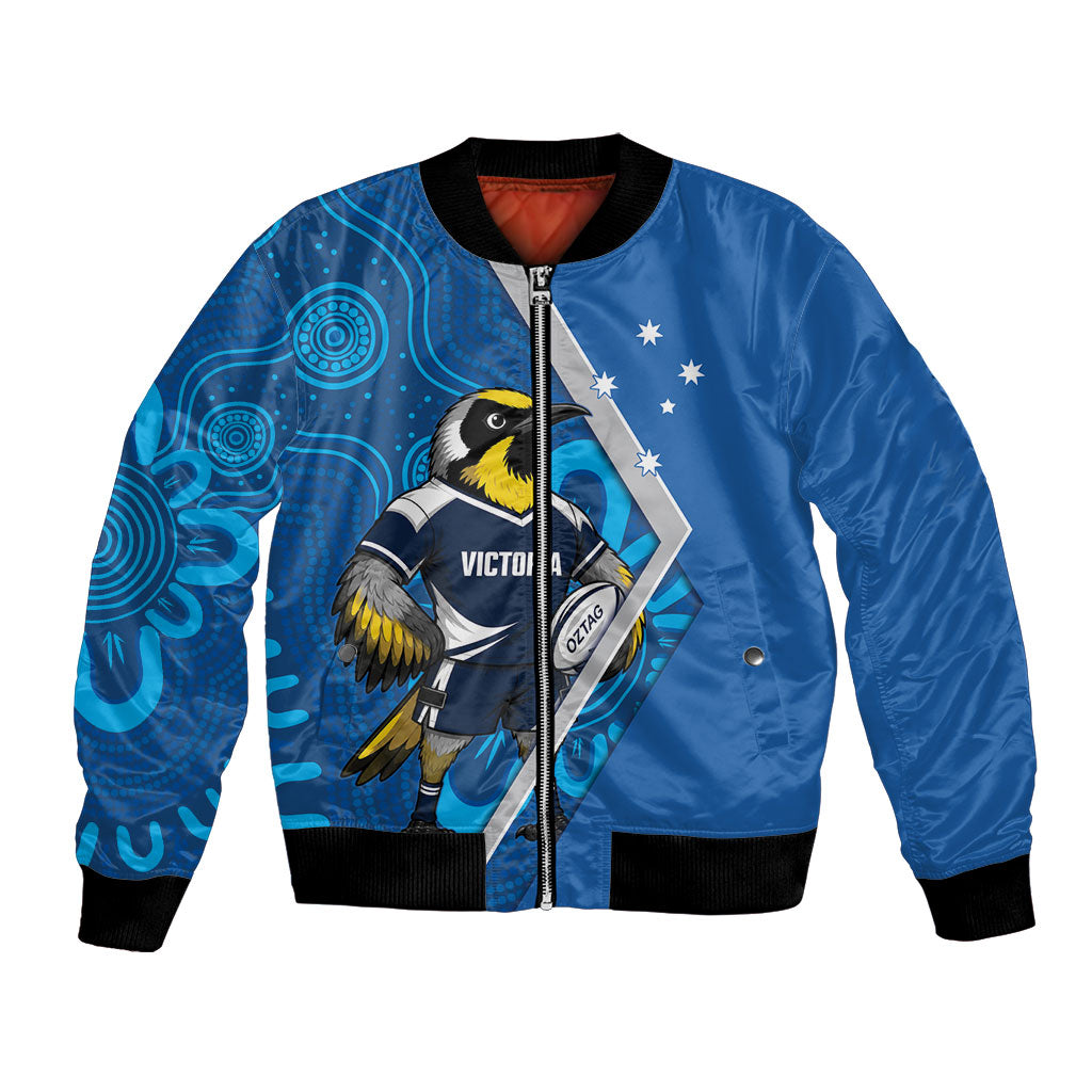 Victoria Oztag Custom Bomber Jacket Helmeted Honeyeater Mascot Indigenous Art