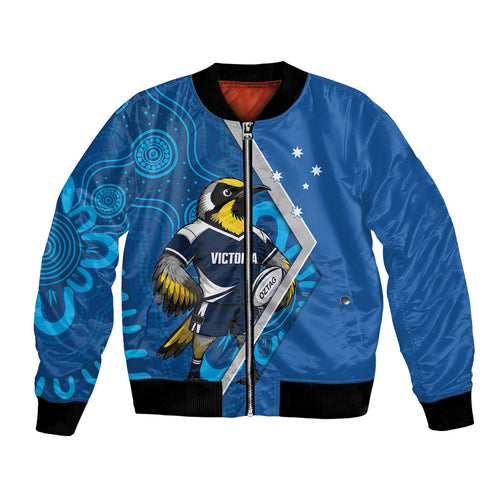 Victoria Oztag Custom Bomber Jacket Helmeted Honeyeater Mascot Indigenous Art