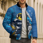 Victoria Oztag Custom Bomber Puffer Jacket Helmeted Honeyeater Mascot Indigenous Art