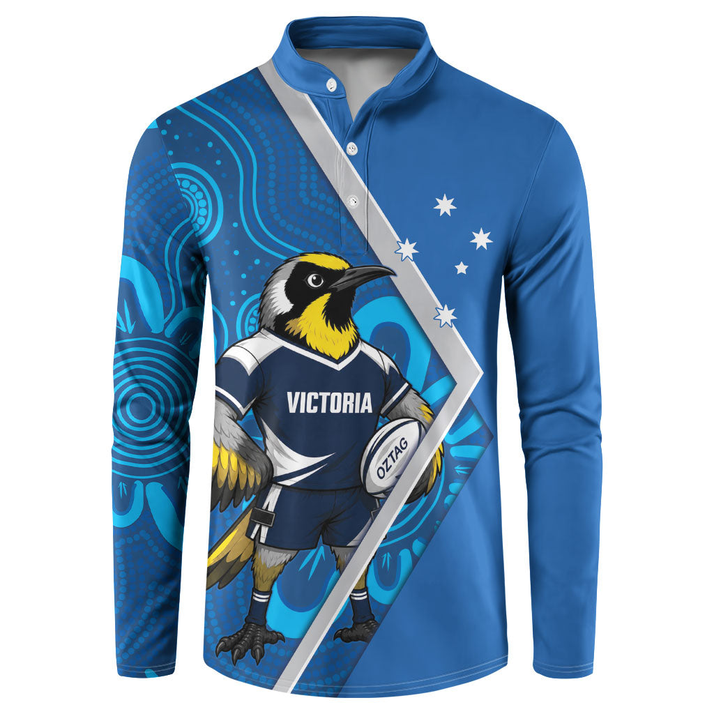 Victoria Oztag Custom Button Sweatshirt Helmeted Honeyeater Mascot Indigenous Art
