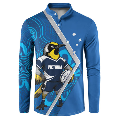 Victoria Oztag Custom Button Sweatshirt Helmeted Honeyeater Mascot Indigenous Art