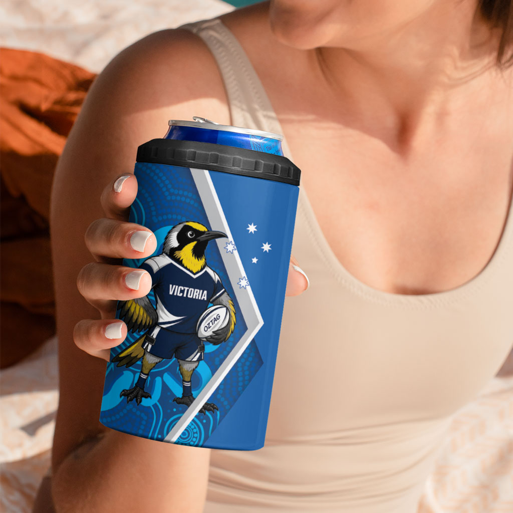 Victoria Oztag Custom 4 in 1 Can Cooler Tumbler Helmeted Honeyeater Mascot Indigenous Art