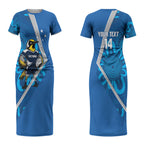 Victoria Oztag Custom Couples Matching Short Sleeve Bodycon Dress and Long Sleeve Button Shirt Helmeted Honeyeater Mascot Indigenous Art
