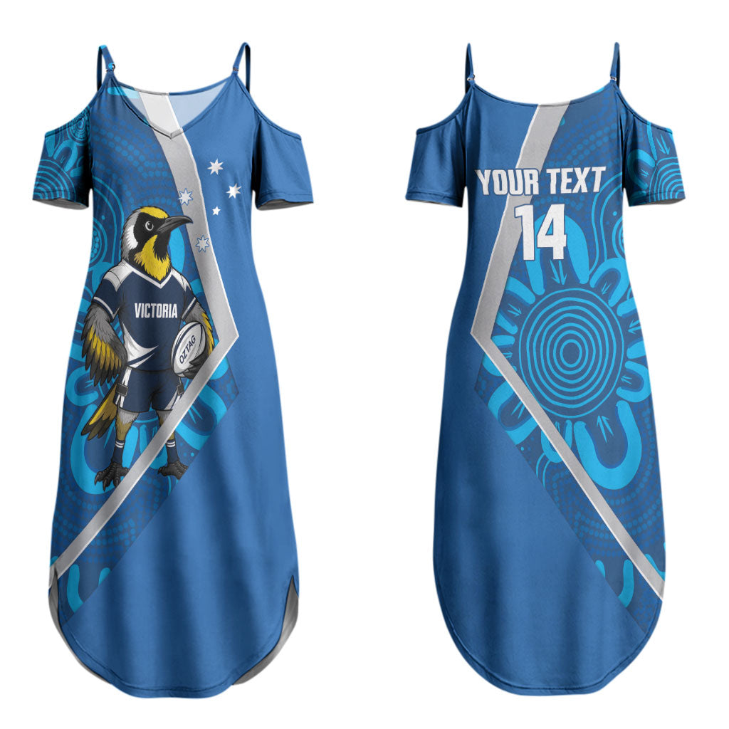 Victoria Oztag Custom Couples Matching Summer Maxi Dress and Hawaiian Shirt Helmeted Honeyeater Mascot Indigenous Art