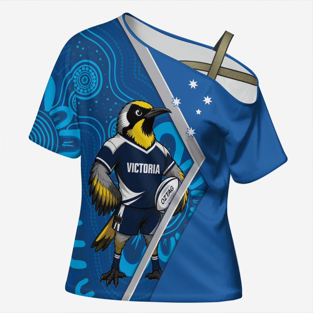 Victoria Oztag Custom Cross Shoulder Shirt Helmeted Honeyeater Mascot Indigenous Art