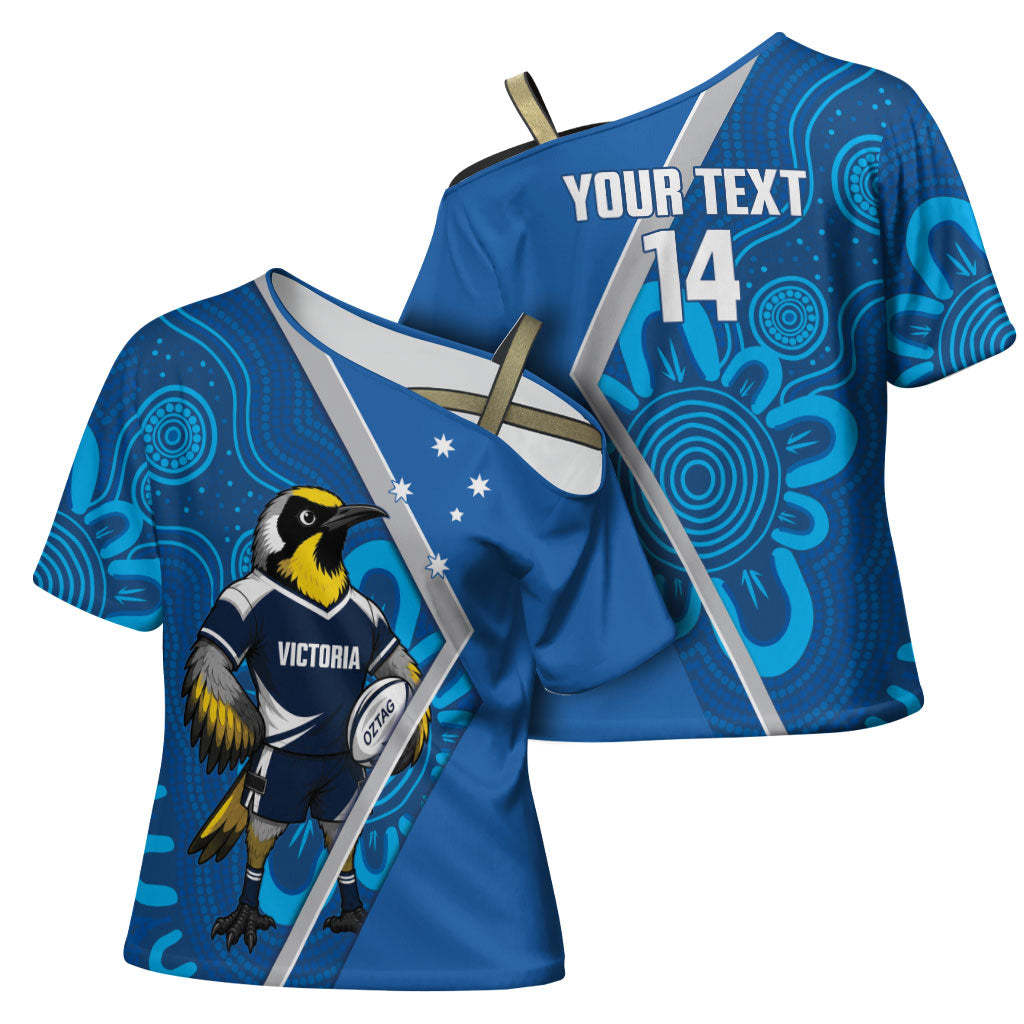 Victoria Oztag Custom Cross Shoulder Shirt Helmeted Honeyeater Mascot Indigenous Art
