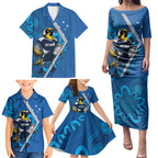 Victoria Oztag Custom Family Matching Puletasi and Hawaiian Shirt Helmeted Honeyeater Mascot Indigenous Art