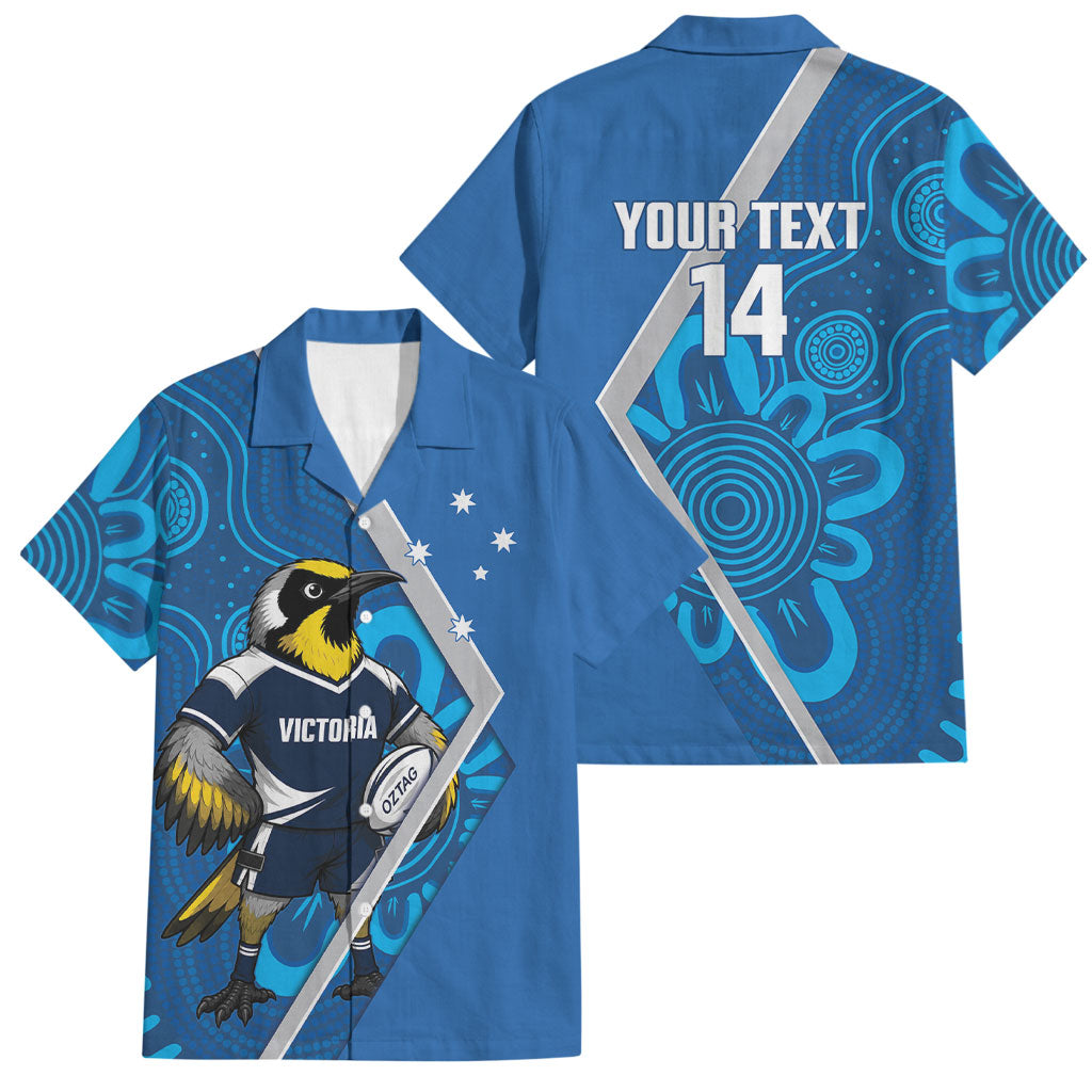 Victoria Oztag Custom Family Matching Puletasi and Hawaiian Shirt Helmeted Honeyeater Mascot Indigenous Art