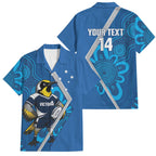 Victoria Oztag Custom Family Matching Tank Maxi Dress and Hawaiian Shirt Helmeted Honeyeater Mascot Indigenous Art