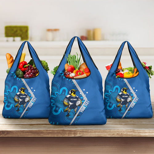Victoria Oztag Custom Grocery Bag Helmeted Honeyeater Mascot Indigenous Art