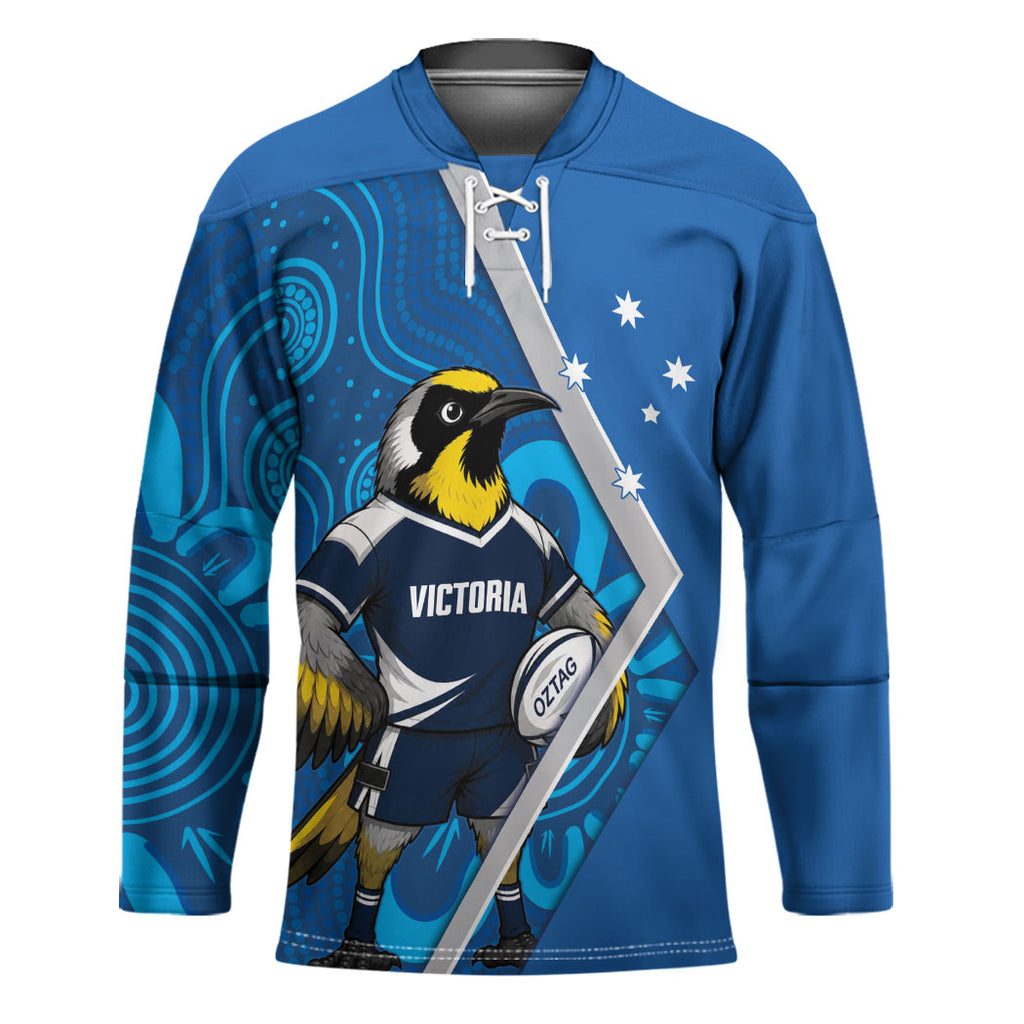Victoria Oztag Custom Hockey Jersey Helmeted Honeyeater Mascot Indigenous Art