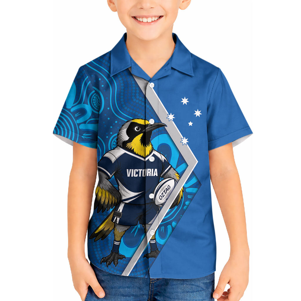 Victoria Oztag Custom Kid Hawaiian Shirt Helmeted Honeyeater Mascot Indigenous Art
